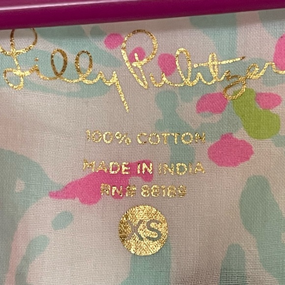 Lilly Pulitzer Pink and Green Floral Split Neck Cotton Shirt Size XS - Picture 3 of 3